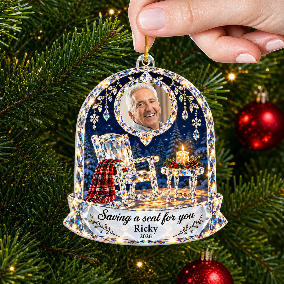 Empty Chair Memorial - Personalized Acrylic Ornament, Custom Photo Christmas Holiday Ornament, Sympathy Gift