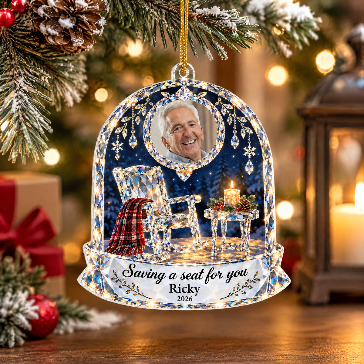 Empty Chair Memorial - Personalized Acrylic Ornament, Custom Photo Christmas Holiday Ornament, Sympathy Gift