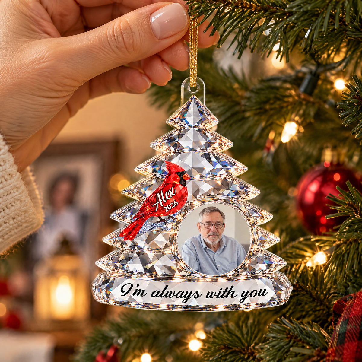 Always Beside You Until We Meet - Personalized Acrylic Ornament, Custom Photo Cardinal Memorial Christmas Holiday Ornament
