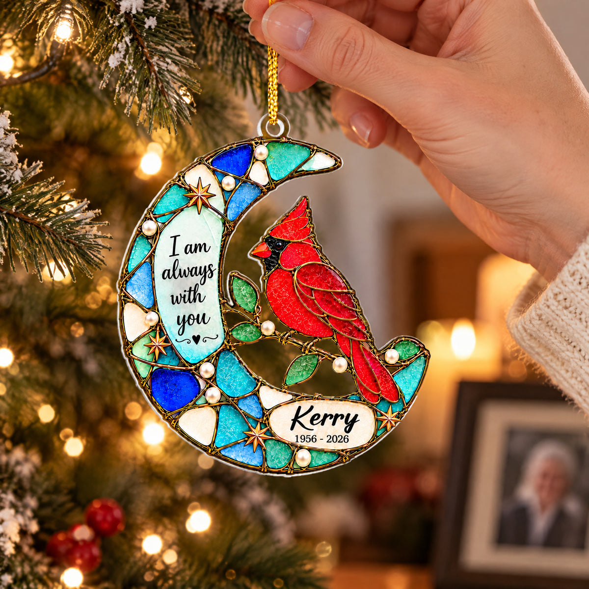 Cardinal Faux Stained Glass I Am Always With You - Personalized Acrylic Ornament, Memorial Gift