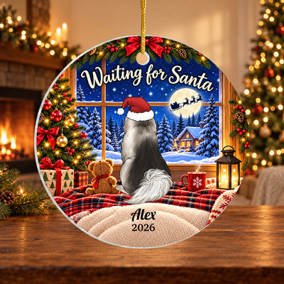 Waiting For Santa - Personalized Acrylic Ornament, Pet Lovers Gift With Custom Name & Year