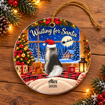 Waiting For Santa - Personalized Acrylic Ornament, Pet Lovers Gift With Custom Name & Year