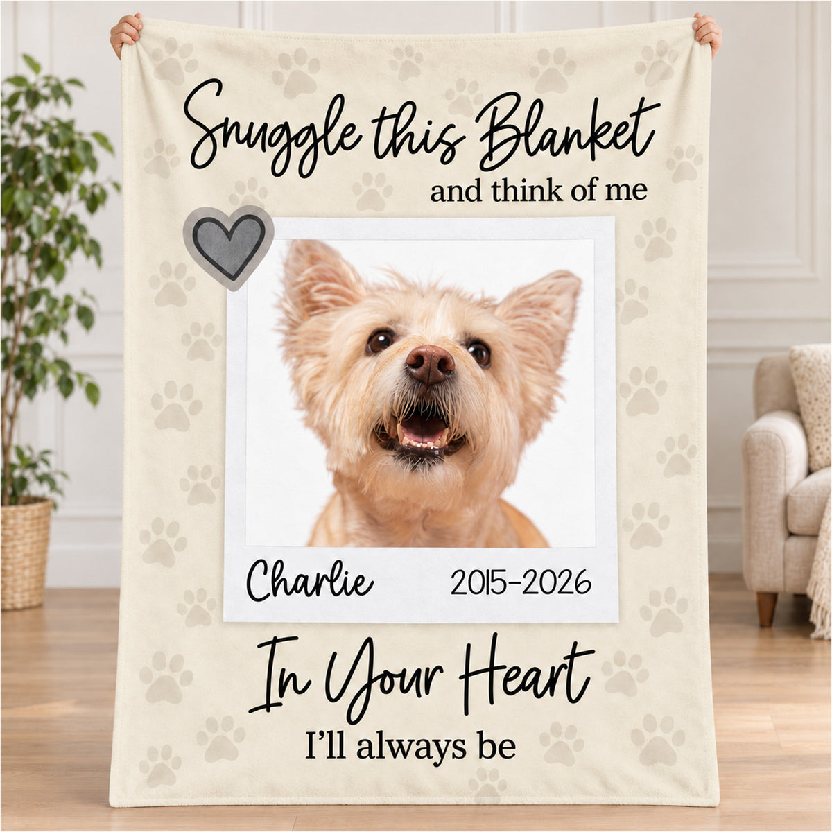 In Your Heart  I'll Always Be- Personalized Blanket, Custom Pet Loss Keepsake, Pet Memory Gift, In Loving Memory Blanket