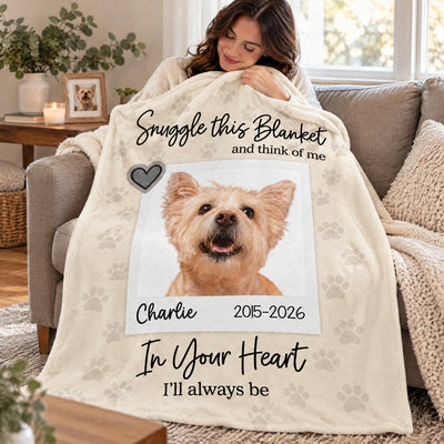 In Your Heart  I'll Always Be- Personalized Blanket, Custom Pet Loss Keepsake, Pet Memory Gift, In Loving Memory Blanket
