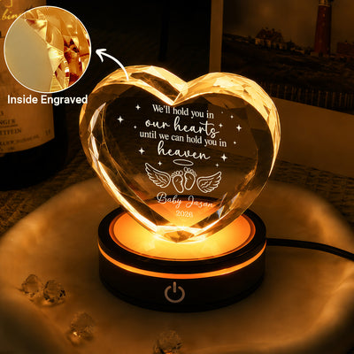 We'll Hold You In Our Hearts Until We Can Hold You In Heaven- Personalized Engraved Heart Crystal, Sympathy Gift for Baby Loss