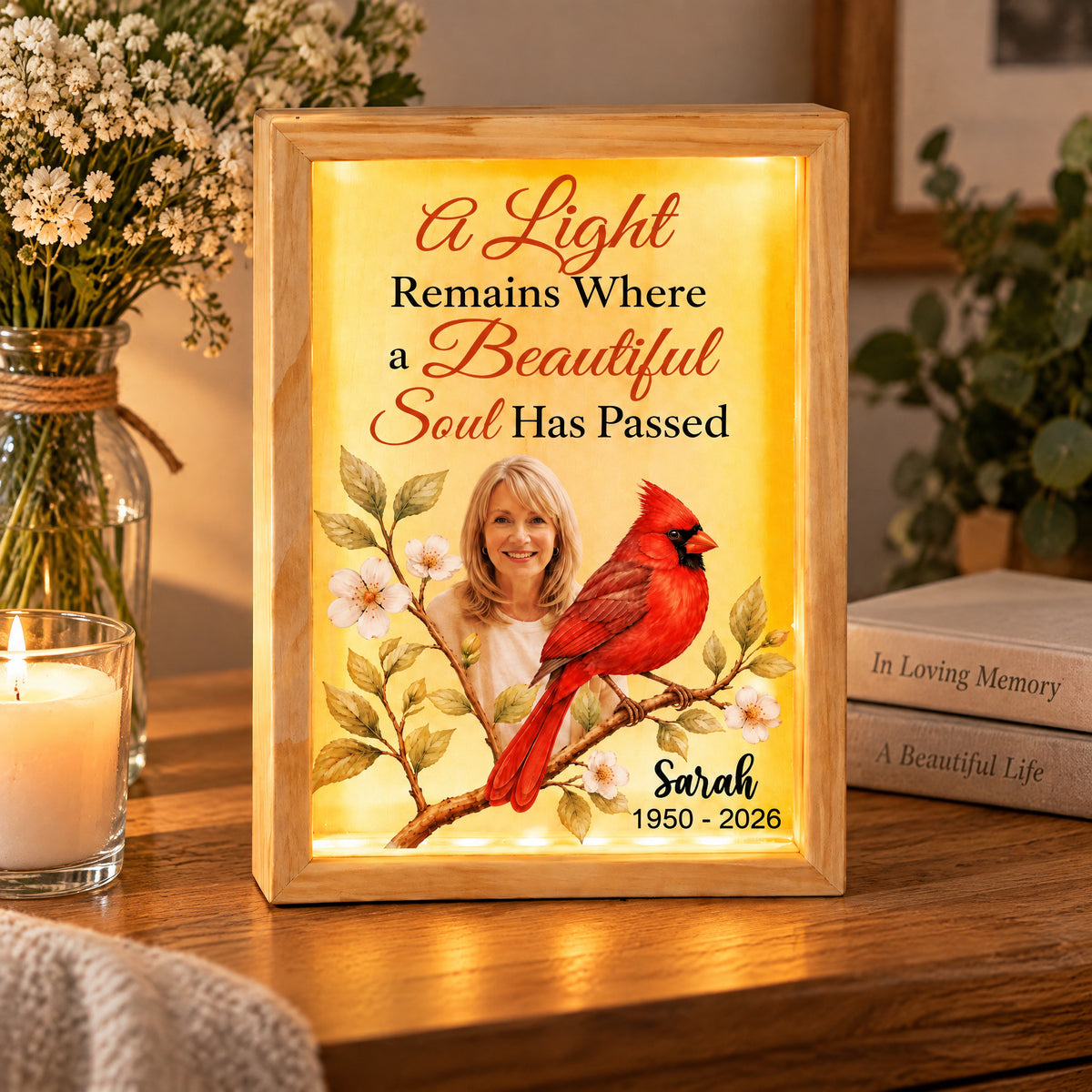 A Light Remains Where a Beautiful Soul Has Passed - Personalized Frame Light Box, Memorial Gift
