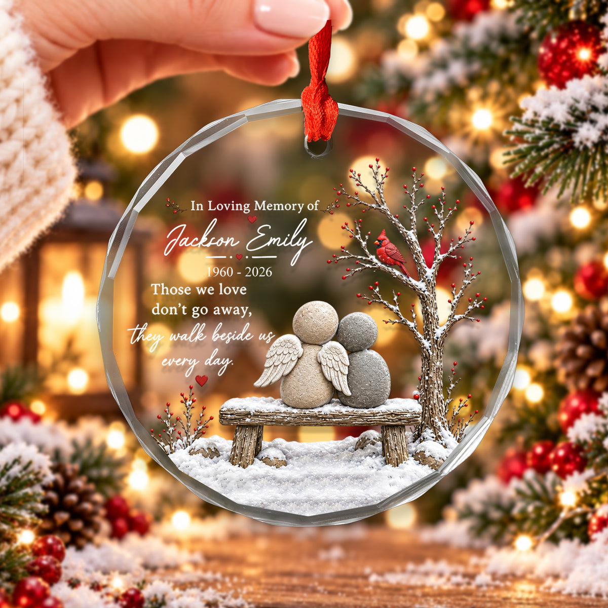 Their Love Still Walks Beside Us Every Day - Personalized Glass Ornament, Memorial Ornament, Cardinal Remembrance Gift