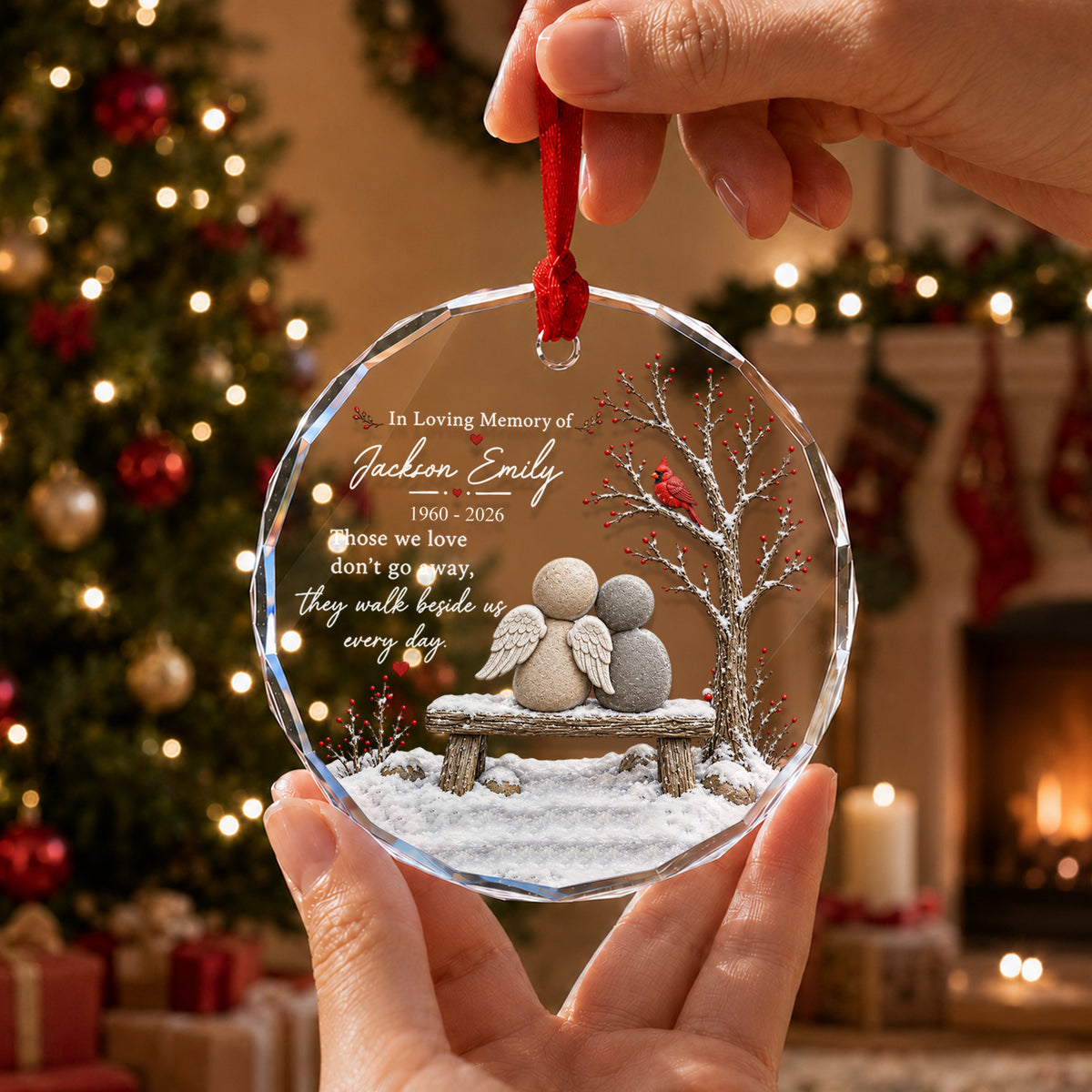 Their Love Still Walks Beside Us Every Day - Personalized Glass Ornament, Memorial Ornament, Cardinal Remembrance Gift