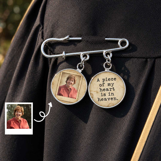 A Piece Of My Heart Is In Heaven - Personalized Lapel Pin, Vintage Typewriter Memorial