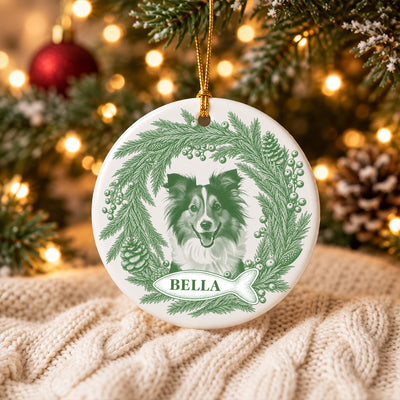 Custom Photo Pet Christmas Memorial- Personalized Ceramic Ornament, Dog Cat Christmas Photo, Pet Portrait Custom Name Gift