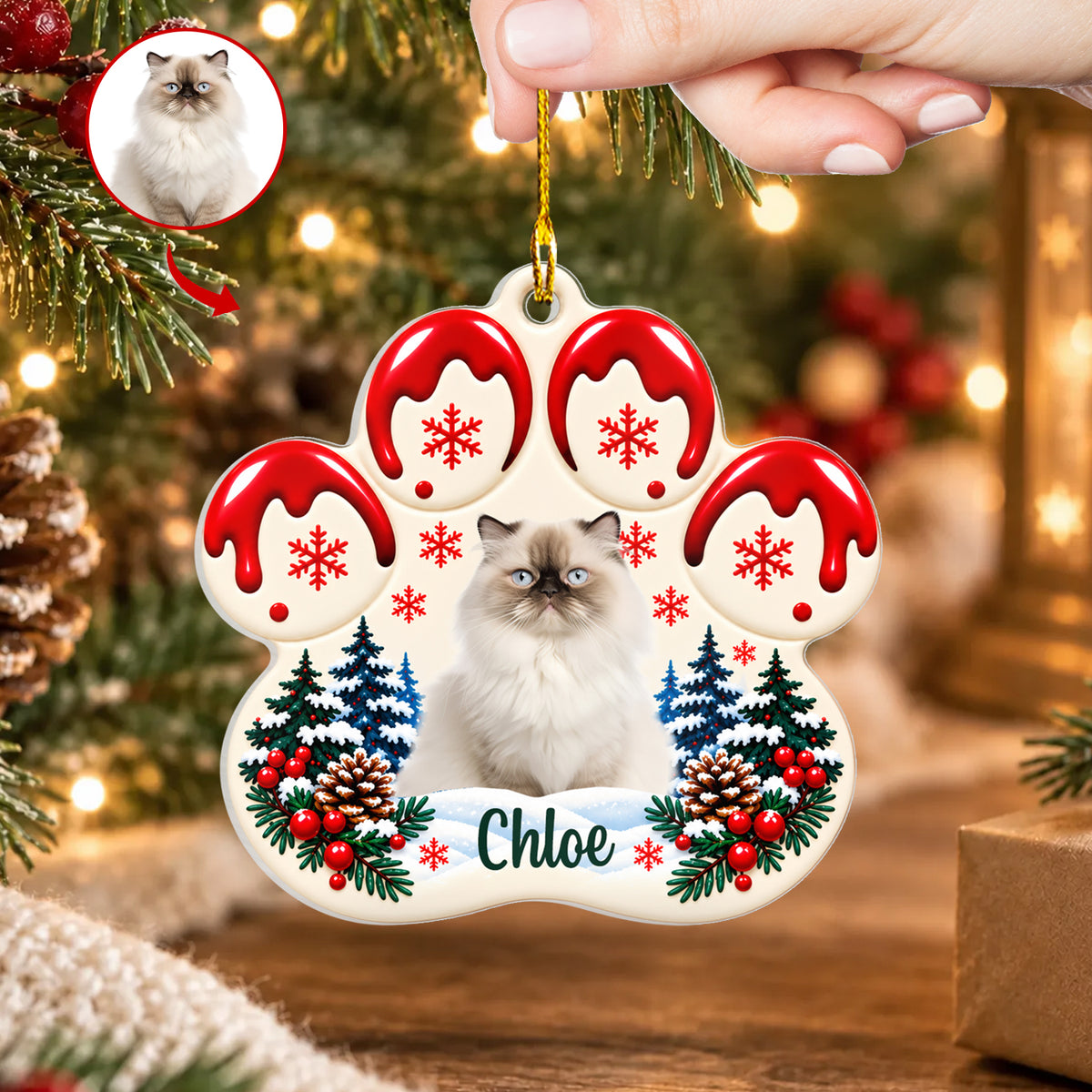 Personalized Cat Paw Christmas Ornament