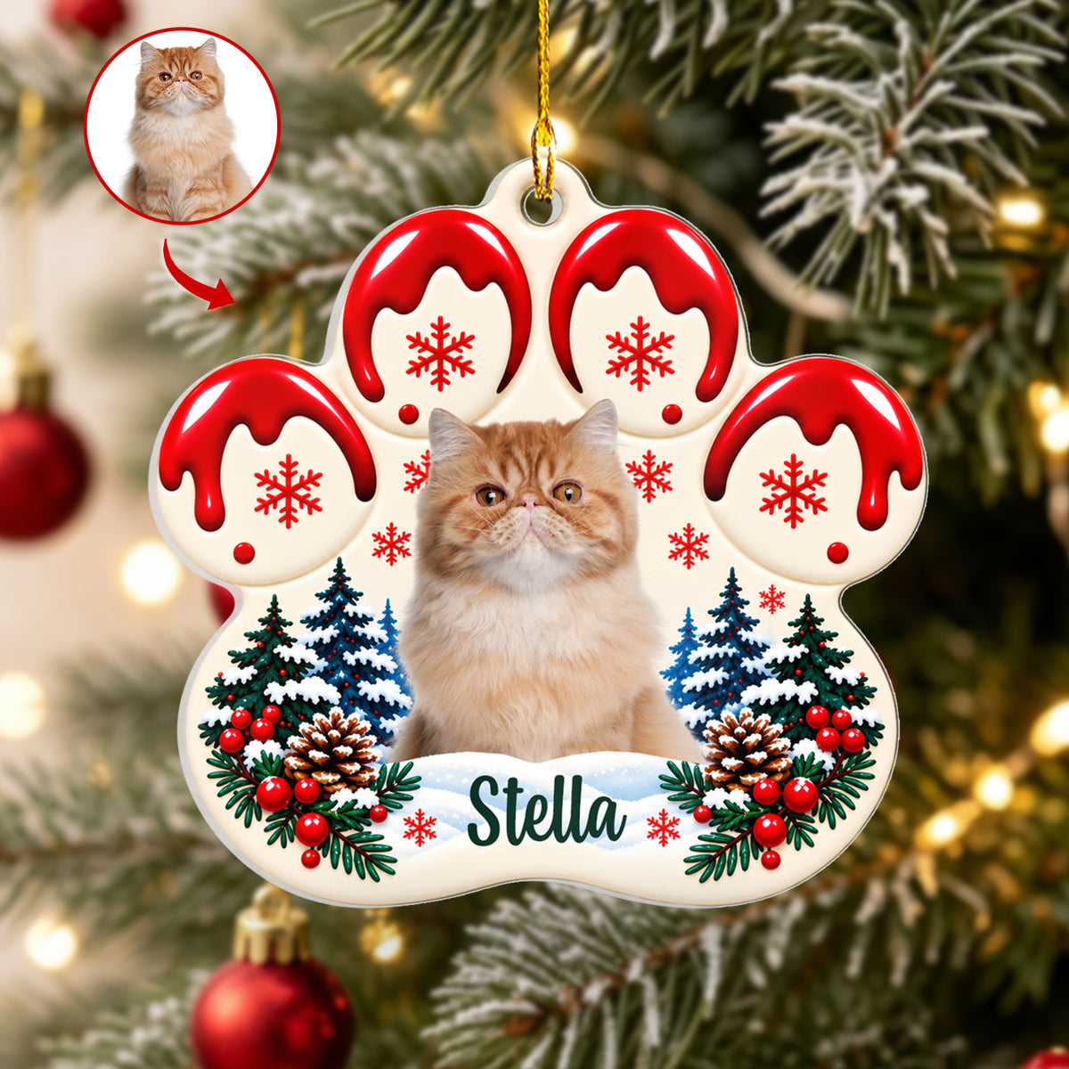 Personalized Cat Paw Christmas Ornament