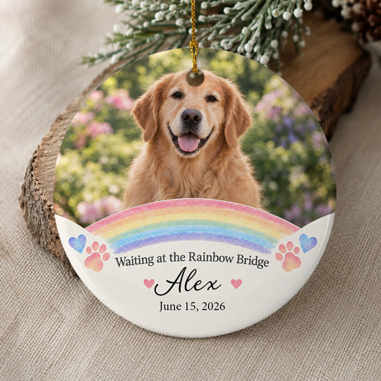 Waiting at the Bridge - Personalized Pet Ceramic Ornament, Custom Photo