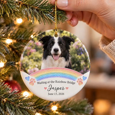 Waiting at the Bridge - Personalized Pet Ceramic Ornament, Custom Photo