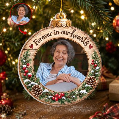 Rustic Wood Ring Memorial Photo- Personalized Acrylic Ornament, Memorial Gift, Sympathy Gift
