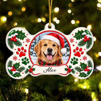 Personalized Pet Photo Christmas Acrylic Ornament – Custom Dog Name Keepsake
