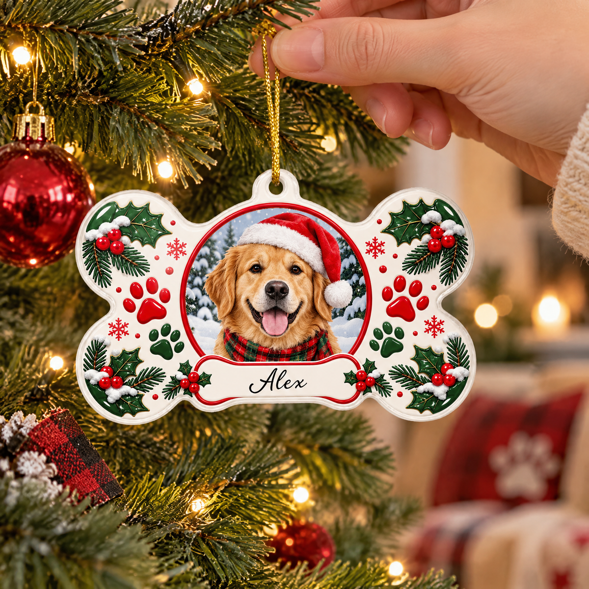 Personalized Pet Photo Christmas Acrylic Ornament – Custom Dog Name Keepsake