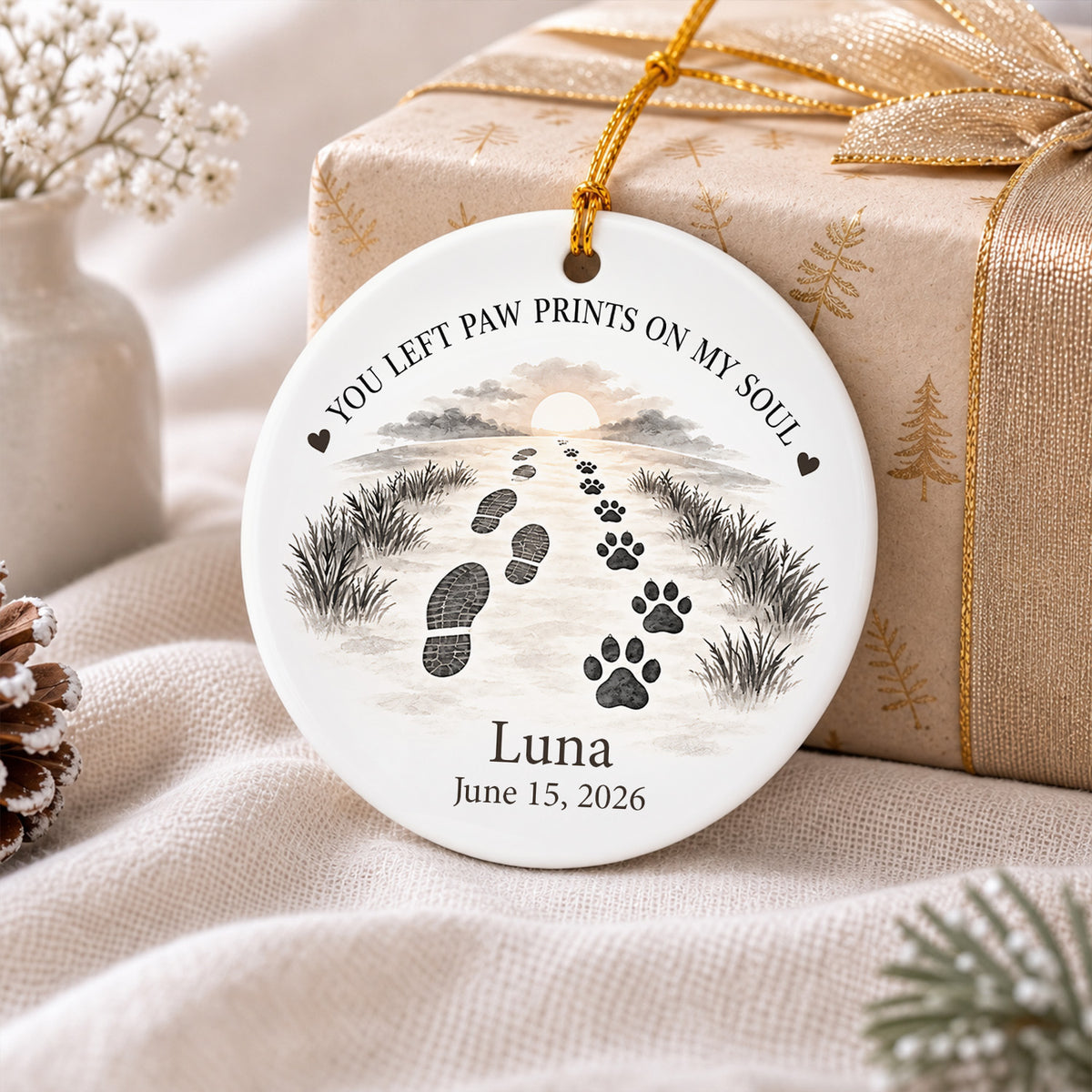 You Left Paw Prints on My Soul – Personalized Pet Memorial Ceramic Ornament