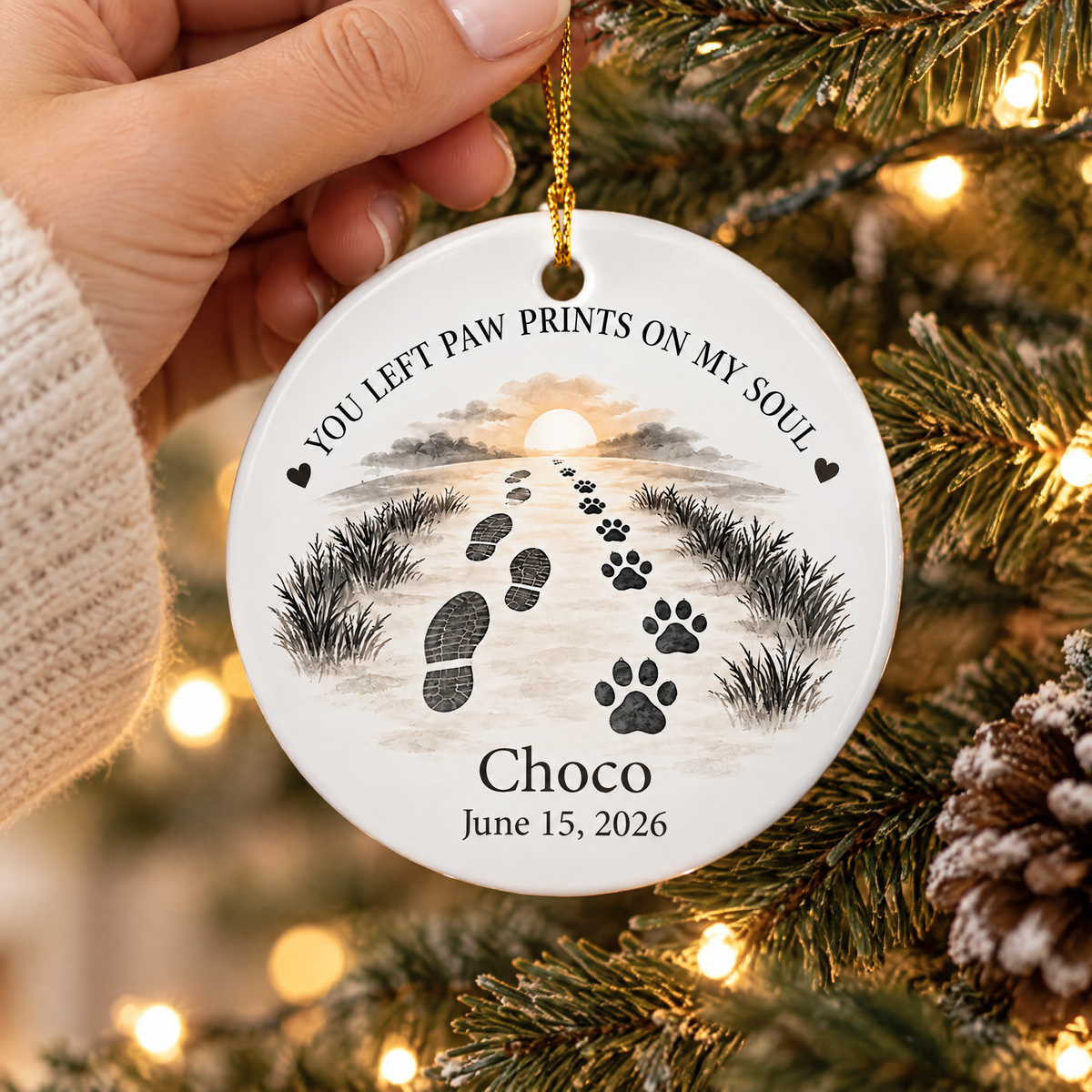 You Left Paw Prints on My Soul – Personalized Pet Memorial Ceramic Ornament