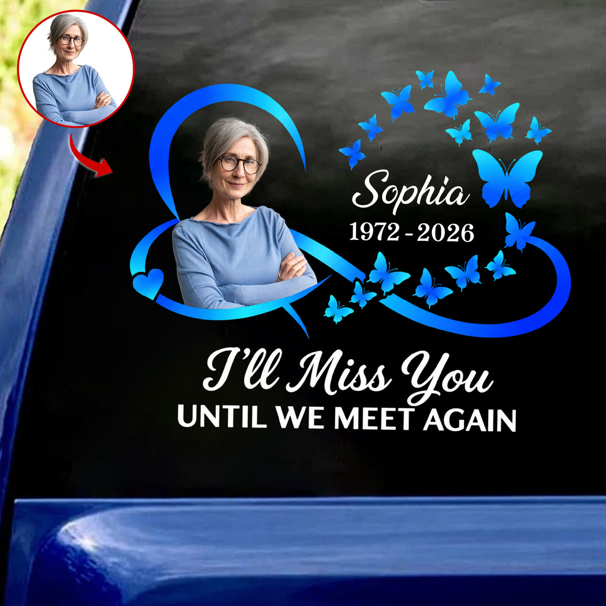 I'll Miss You Until We Meet Again - Personalized Decal, Heart and Infinity Symbol Memorial Decal, Remembrance Gift