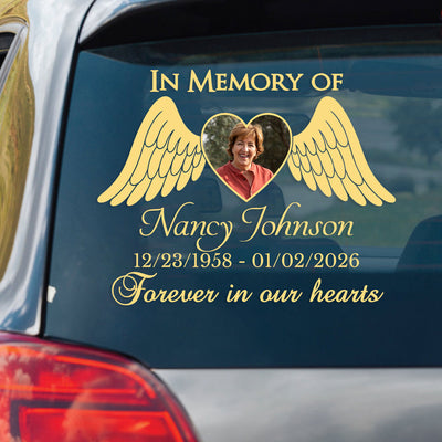 Forever in Our Hearts, Forever Beside Us on Every Journey - Personalized Decal, Memorial Car Decal, Remembrance Gift